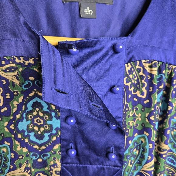 BANANA REPUBLIC Women's Blue & Multicolor Paisley Front Button Panel Blouse Sz S - Picture 3 of 8